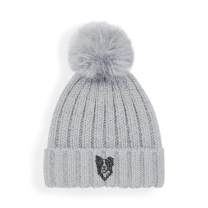 Border Collie Owner Clothing Gifts, Super Soft Faux Fur Ski Pom Pom Chunky Knit Embroidered Unisex Beanie From The House of Dog - Image 4