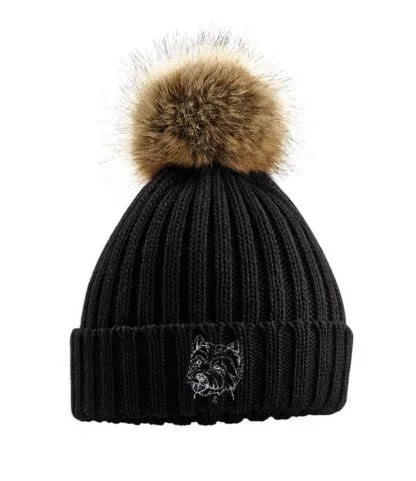 West Highland Terrier Owner Westie Clothing Gifts, Faux Fur Pom Pom Chunky Knit Super Soft Unisex Embroidered Beanie From The House Of Dog - Image 4