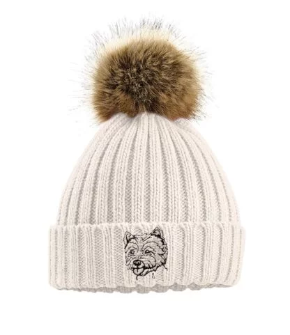 West Highland Terrier Owner Westie Clothing Gifts, Faux Fur Pom Pom Chunky Knit Super Soft Unisex Embroidered Beanie From The House Of Dog - Image 5