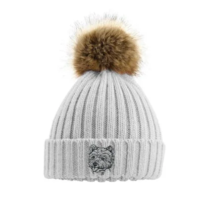 West Highland Terrier Owner Westie Clothing Gifts, Faux Fur Pom Pom Chunky Knit Super Soft Unisex Embroidered Beanie From The House Of Dog - Image 6