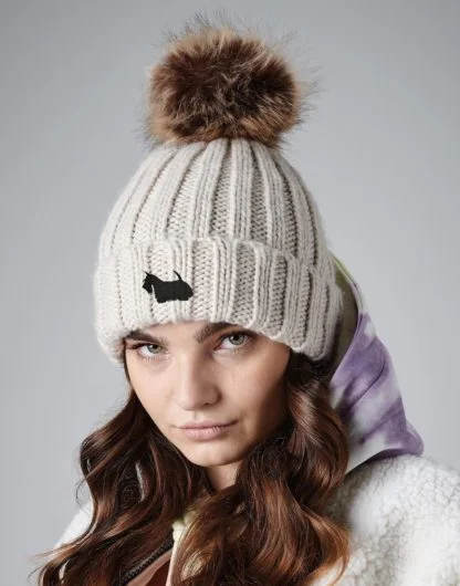 Scottish Terrier Scottie Dog Owner Clothing Gifts, Faux Fur Pom Pom Chunky Knit Super Soft Unisex Embroidered Beanie From The House Of Dog.