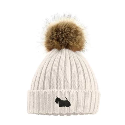 Scottish Terrier Scottie Dog Owner Clothing Gifts, Faux Fur Pom Pom Chunky Knit Super Soft Unisex Embroidered Beanie From The House Of Dog. - Image 4