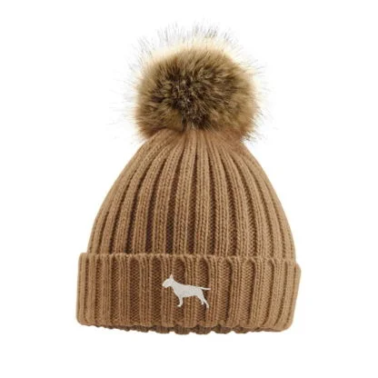 Bull Terrier Owner Clothing Gifts, Faux Fur Pom Pom Chunky Knit Super Soft Embroidered Beanie From The House Of Dog. - Image 4