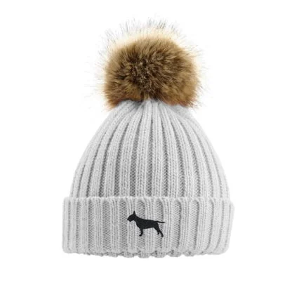 Bull Terrier Owner Clothing Gifts, Faux Fur Pom Pom Chunky Knit Super Soft Embroidered Beanie From The House Of Dog. - Image 5