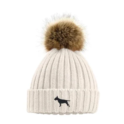 Bull Terrier Owner Clothing Gifts, Faux Fur Pom Pom Chunky Knit Super Soft Embroidered Beanie From The House Of Dog. - Image 7