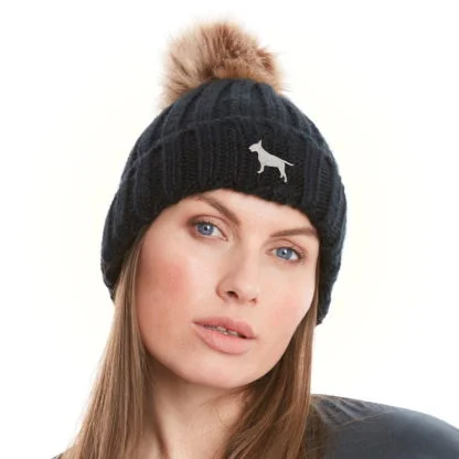 Bull Terrier Owner Clothing Gifts, Faux Fur Pom Pom Chunky Knit Super Soft Embroidered Beanie From The House Of Dog. - Image 9