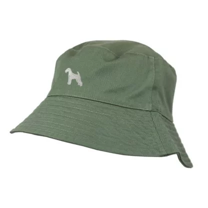 Airedale Terrier Owner Clothing Gifts. 100% Chino Cotton Embroidered Bucket Sun Hat With White Cotton Lining From The House Of Dog. - Image 2