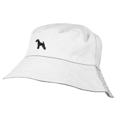 Airedale Terrier Owner Clothing Gifts. 100% Chino Cotton Embroidered Bucket Sun Hat With White Cotton Lining From The House Of Dog. - Image 4