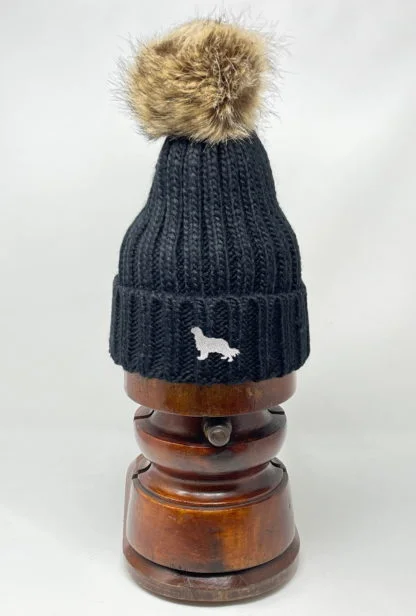Cavalier King Charles Spaniel Owner Clothing Gifts, Faux Fur Pom Pom Chunky Knit Super Soft Embroidered Beanie From The House Of Dog. - Image 4