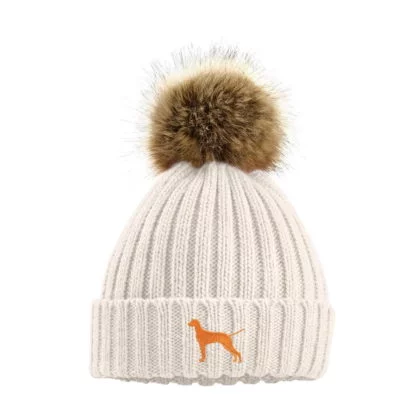 Vizsla Owner Clothing Gifts, Faux Fur Pom Pom Chunky Knit Super Soft Unisex Embroidered Beanie From The House Of Dog. - Image 9