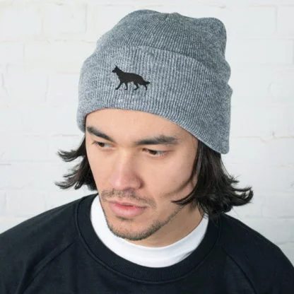 German Shepherd Dog Owner Gifts, Unisex Beanie Ski Hat With Embroidered Design From The House Of Dog.