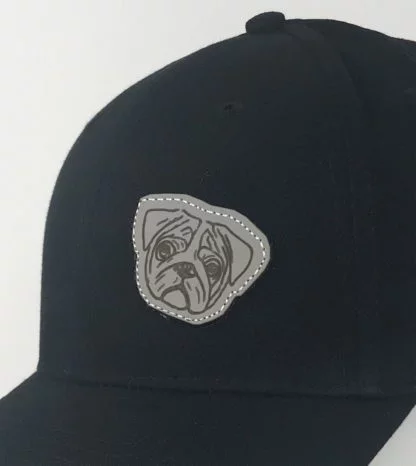 Pug Owner Gifts, Heavy Cotton Baseball Cap. Black/Grey - Image 2