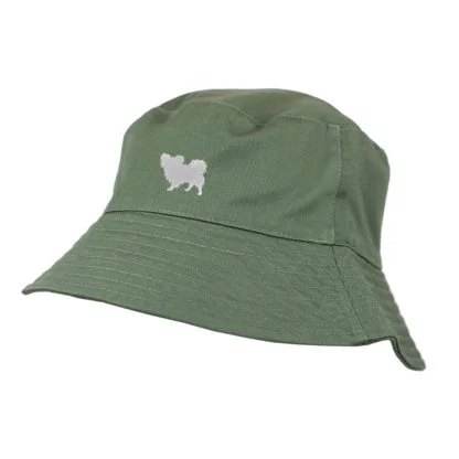 Papillon Owner Clothing Gifts. 100% Washed Chino Cotton Embroidered Bucket Sun Hat With White Cotton Lining From The House Of Dog - Image 2