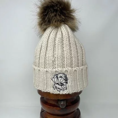 Golden Retriever Goldie Owner Clothing Gifts, Faux Fur Pom Pom Chunky Knit Super Soft Unisex Embroidered Beanie. - Image 3