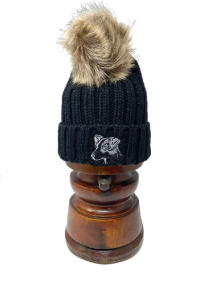 Jack Russell Clothing Gifts, Faux Fur Pom Pom Chunky Knit Super Soft Embroidered Beanie From The House Of Dog. - Image 4