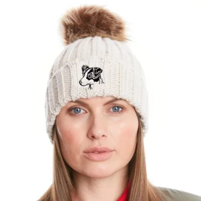 Jack Russell Clothing Gifts, Faux Fur Pom Pom Chunky Knit Super Soft Embroidered Beanie From The House Of Dog. - Image 5