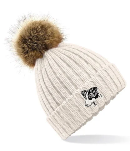 Jack Russell Clothing Gifts, Faux Fur Pom Pom Chunky Knit Super Soft Embroidered Beanie From The House Of Dog. - Image 6