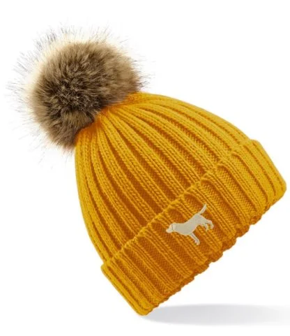 Yellow Labrador Owner Gift, Clothing Gifts, Faux Fur Pom Pom Chunky Knit Super Soft Embroidered Beanie. - Image 7