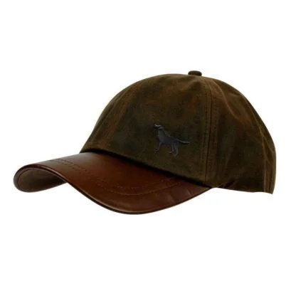 Black Labrador Gifts, Waxed Cotton Leather Peak Waterproof Baseball Cap. - Image 3