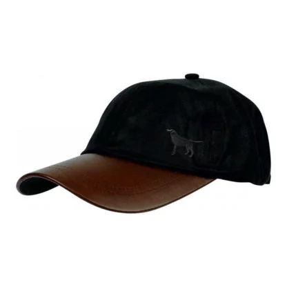 Black Labrador Gifts, Waxed Cotton Leather Peak Waterproof Baseball Cap. - Image 2