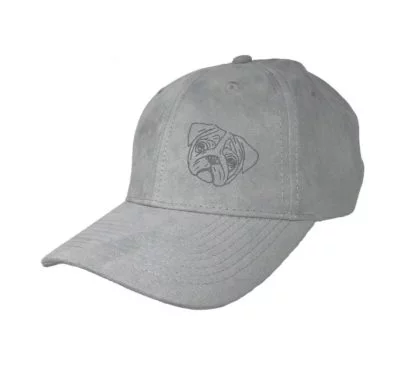Pug Gifts, Faux Suede Leather Baseball Cap. Grey
