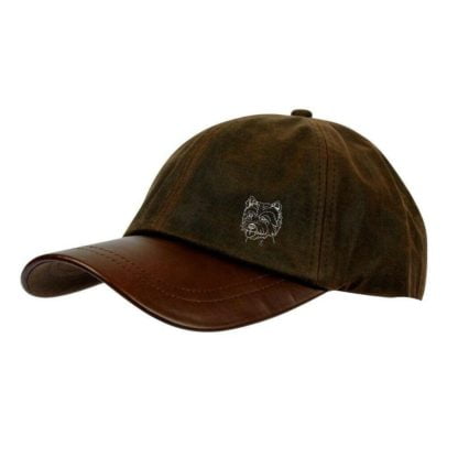 West Highland Terrier Gifts, Waxed Cotton Leather Peak Waterproof Baseball Cap. - Image 4