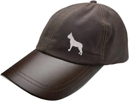 Boston Terrier Owner Clothing Gifts, Waxed Cotton Leather Peak Waterproof Baseball Cap Hat From The House Of Dog. - Image 2