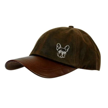 French Bulldog Frenchie Gifts, Waxed Cotton Leather Peak Waterproof Baseball Cap. From The House Of Dog - Image 4