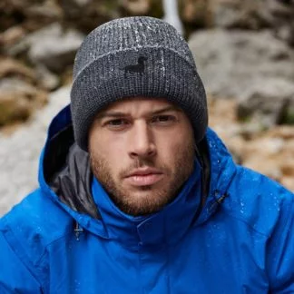 Black dachshund doxie clothing gifts. water repellent thermal beanie ski hat from the house of dog.