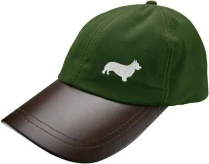 Welsh corgi owner clothing gifts, waxed cotton leather peak waterproof baseball cap hat from the house of dog.