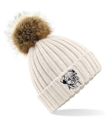 Border Terrier Owner Clothing Gifts, Faux Fur Pom Pom Chunky Knit Super Soft Unisex Embroidered Beanie.