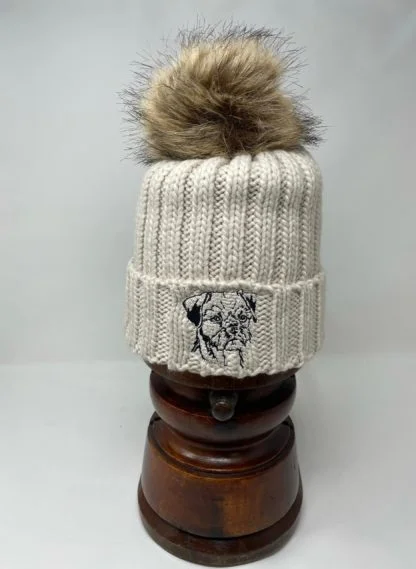 Border Terrier Owner Clothing Gifts, Faux Fur Pom Pom Chunky Knit Super Soft Unisex Embroidered Beanie. - Image 3