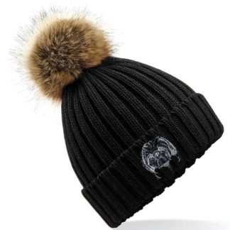 Shih Tzu Owner Clothing Gifts, Faux Fur Pom Pom Chunky Knit Super Soft Unisex Embroidered Beanie From The House Of Dog.