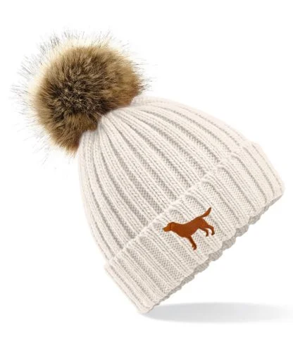 Fox Red Labrador Owner Gift Clothing Gifts, Faux Fur Pom Pom Chunky Knit Super Soft Unisex Embroidered Beanie From The House Of Dog. - Image 4