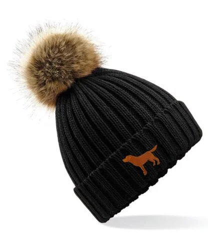 Fox Red Labrador Owner Gift Clothing Gifts, Faux Fur Pom Pom Chunky Knit Super Soft Unisex Embroidered Beanie From The House Of Dog. - Image 3