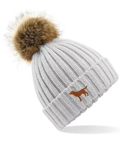 Fox Red Labrador Owner Gift Clothing Gifts, Faux Fur Pom Pom Chunky Knit Super Soft Unisex Embroidered Beanie From The House Of Dog. - Image 5