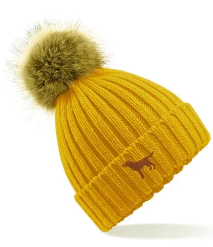 Fox Red Labrador Owner Gift Clothing Gifts, Faux Fur Pom Pom Chunky Knit Super Soft Unisex Embroidered Beanie From The House Of Dog. - Image 7