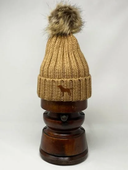 Chocolate Labrador Owner Gift, Clothing Gifts, Faux Fur Pom Pom Chunky Knit Super Soft Embroidered Beanie From The House Of Dog. - Image 8