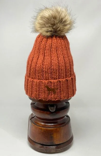Chocolate Labrador Owner Gift, Clothing Gifts, Faux Fur Pom Pom Chunky Knit Super Soft Embroidered Beanie From The House Of Dog. - Image 9