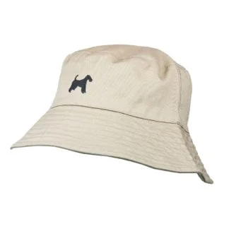 Fox Terrier Clothing Gifts. 100% Washed Chino Cotton Embroidered Bucket Sun Hat With White Cotton Lining From The House Of Dog.