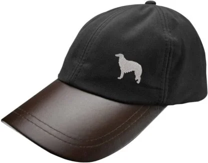 Borzoi Owner Clothing Gifts, Waxed Cotton Leather Peak Waterproof Baseball Cap Hat From The House Of Dog.