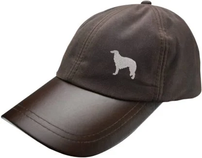 Borzoi Owner Clothing Gifts, Waxed Cotton Leather Peak Waterproof Baseball Cap Hat From The House Of Dog. - Image 2