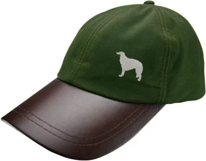 Borzoi Owner Clothing Gifts, Waxed Cotton Leather Peak Waterproof Baseball Cap Hat From The House Of Dog. - Image 3