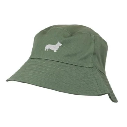 Welsh Corgi Owner Clothing Gifts. 100% Washed Chino Cotton Embroidered Bucket Sun Hat With White Cotton Lining From The House Of Dog. - Image 3