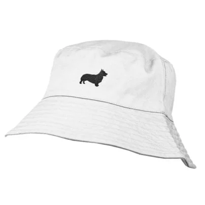 Welsh Corgi Owner Clothing Gifts. 100% Washed Chino Cotton Embroidered Bucket Sun Hat With White Cotton Lining From The House Of Dog. - Image 4