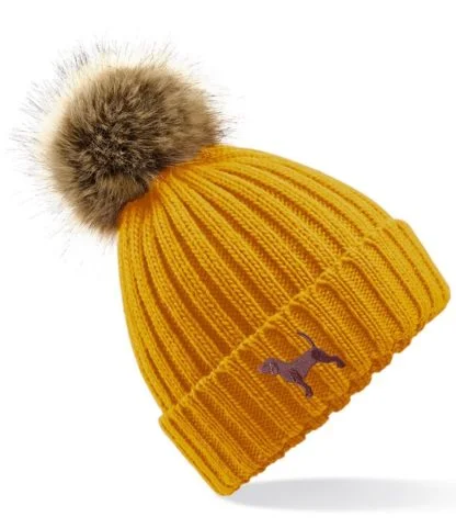 Beagle clothing gifts, faux fur pom pom chunky knit embroidered beanie from the house of dog. - Image 3