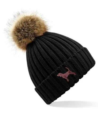 Beagle clothing gifts, faux fur pom pom chunky knit embroidered beanie from the house of dog. - Image 6