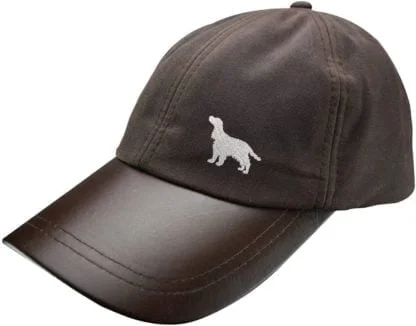 Cocker Spaniel Owner Silhouette Clothing Gifts, Waxed Cotton Leather Peak Waterproof Baseball Cap Hat From The House Of Dog.