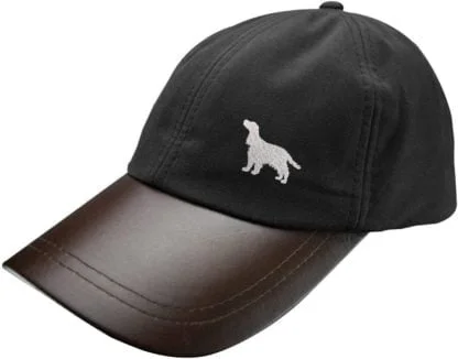 Cocker Spaniel Owner Silhouette Clothing Gifts, Waxed Cotton Leather Peak Waterproof Baseball Cap Hat From The House Of Dog. - Image 3