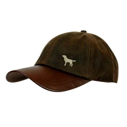 Yellow Labrador Gifts, Waxed Cotton Leather Peak Waterproof Baseball Cap. - Image 4